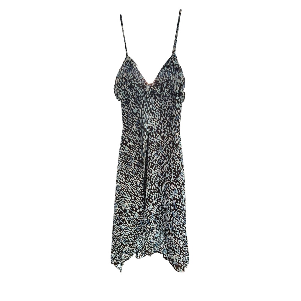 Y2K Geometric Mosaic Charlotte Russe Handkerchie Midi Dress Blue Black Vintage